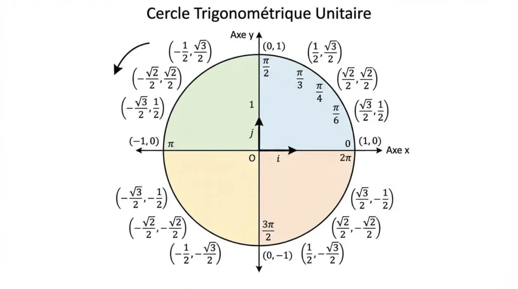 Trigonométrie - Cercle trigonométrique complet avec angles remarquables