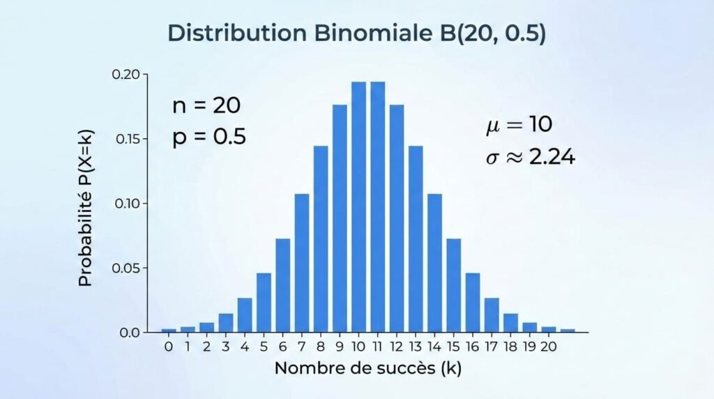 Loi binomiale - Représentation graphique d'une distribution binomiale en forme de cloche
