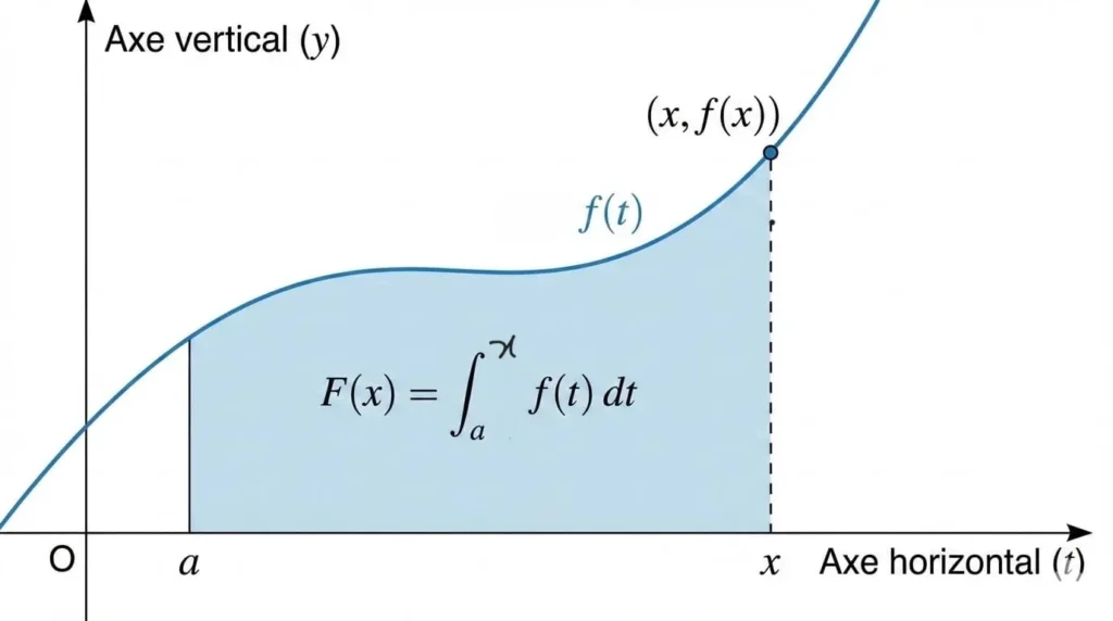 théorème fondamental de l'analyse - l'aire sous la courbe de f(t)